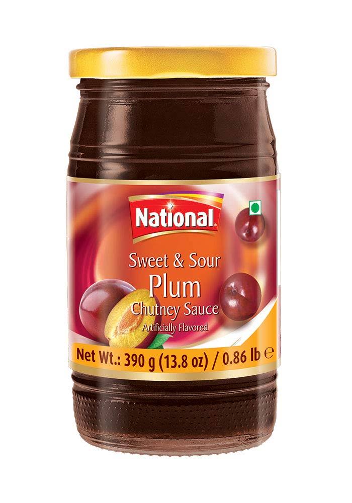 National Foods Plum Chutney 13.76 oz (390g) | Sweet Sour & Tangy | Traditional & Spicy | Condiment for Dipping & Topping | Premium Glass Bottle