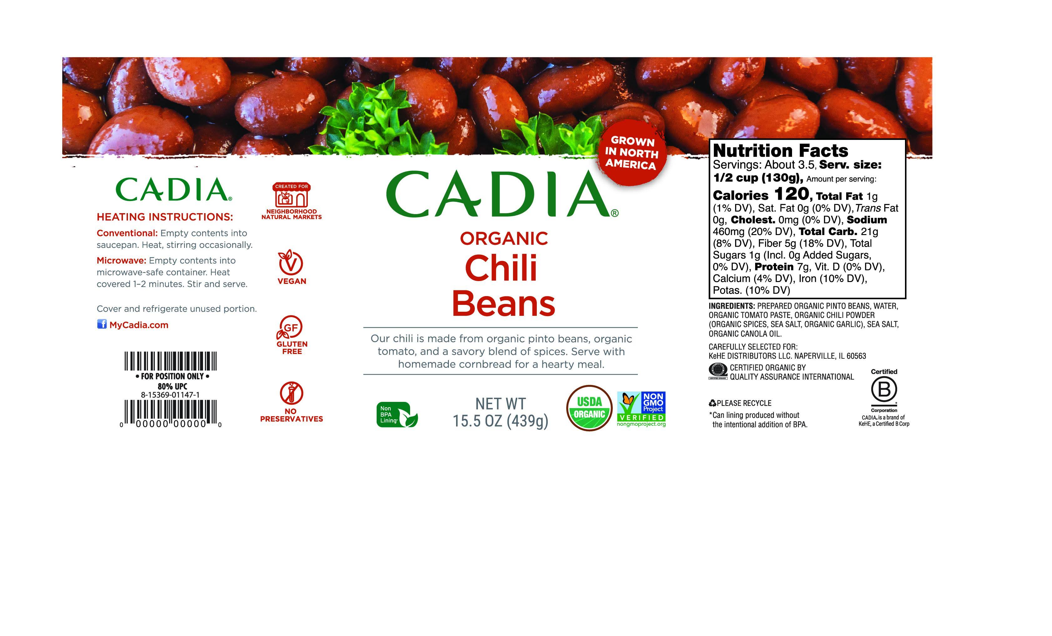 Cadia Chili Beans, Organic - 15.5 oz