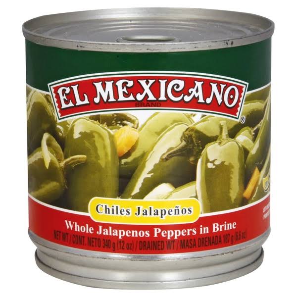 El Mexicano Jalapenos Peppers, Whole, in Brine - 340 g