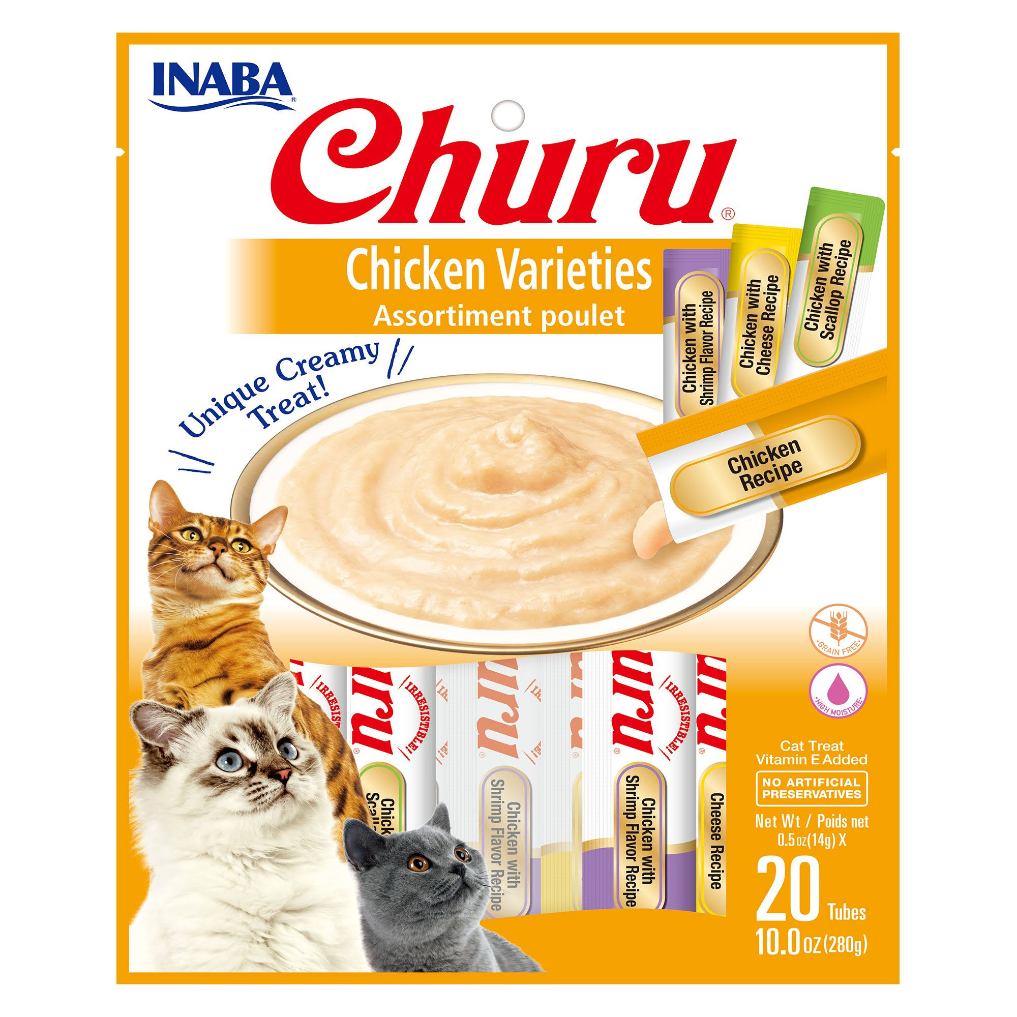 Inaba Churu Creamy Puree Cat Treats - Chicken Varieties, 20 pack