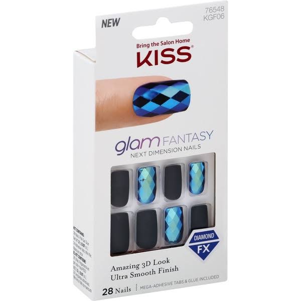 Kiss Glam Fantasy Diamond False Nails - Black and Blue, 28pcs