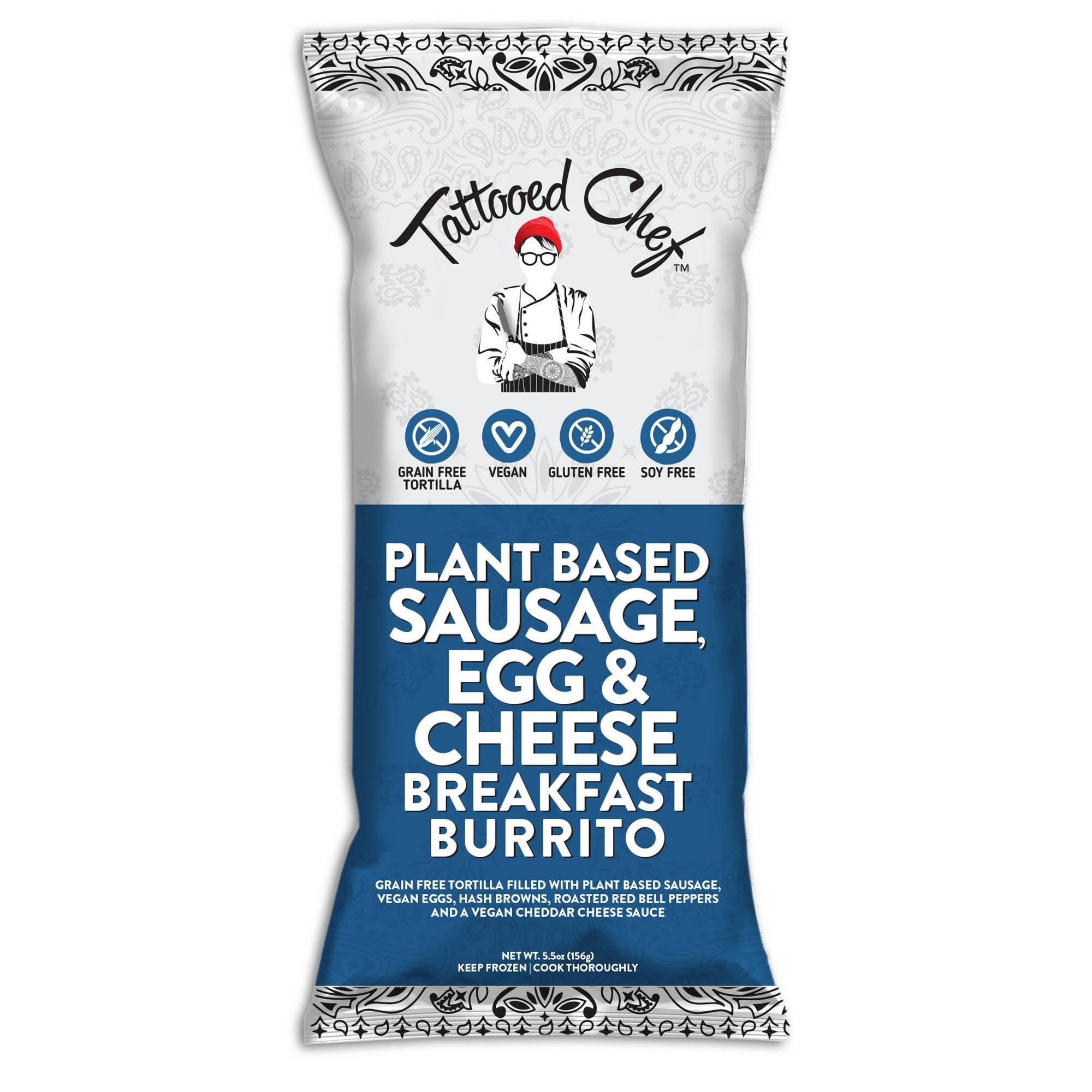 Tattooed Chef Vegan Plant Based Sausage, Eggs & Cheese Frozen Breakfast Burrito - 6oz