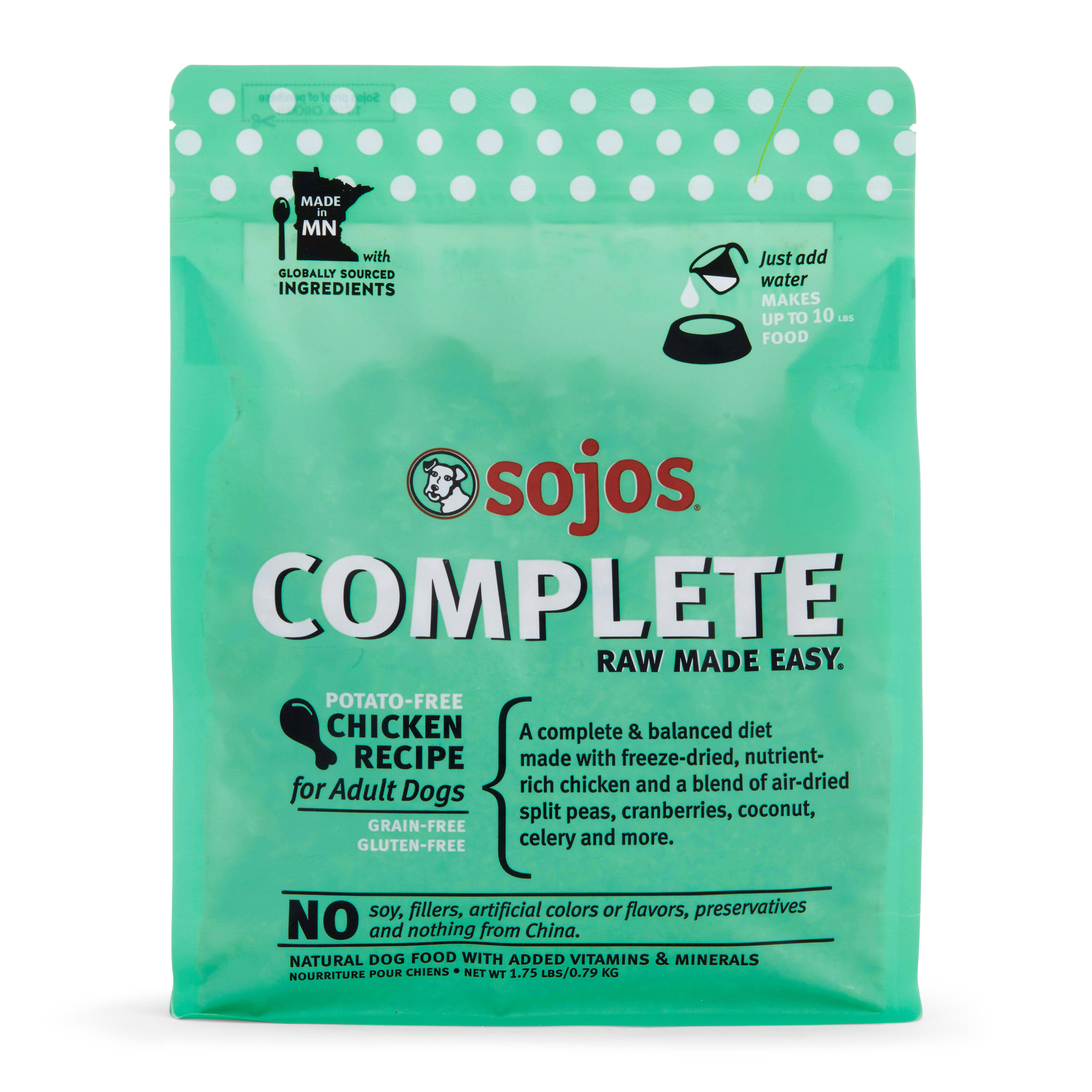 SOJOS Complete Adult Grain-Free Freeze-Dried Dog Food - Chicken Recipe - 1.75 lb. Bag