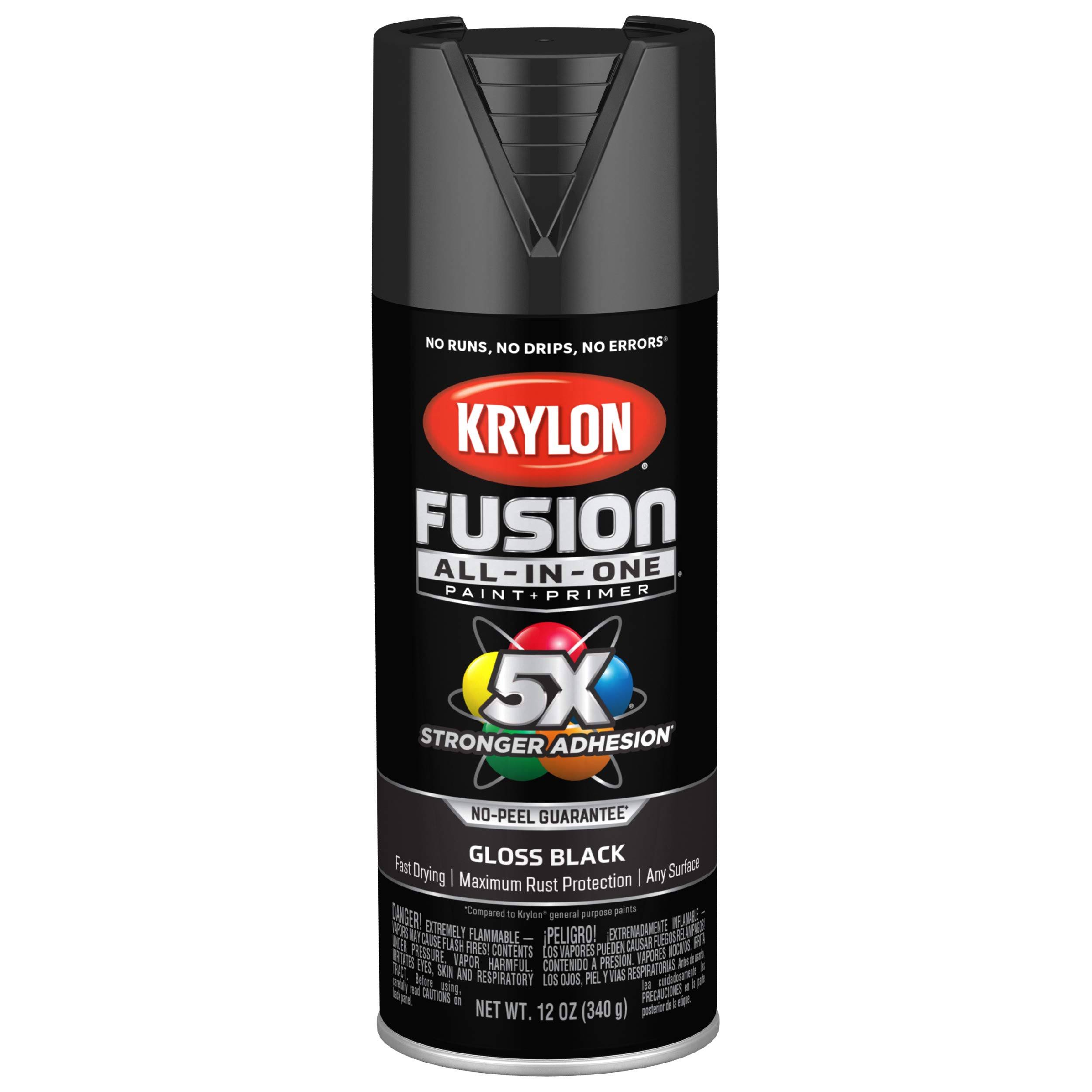 Krylon K02702007 Fusion All-in-One Paint & Primer Spray, Gloss Black, 12 oz