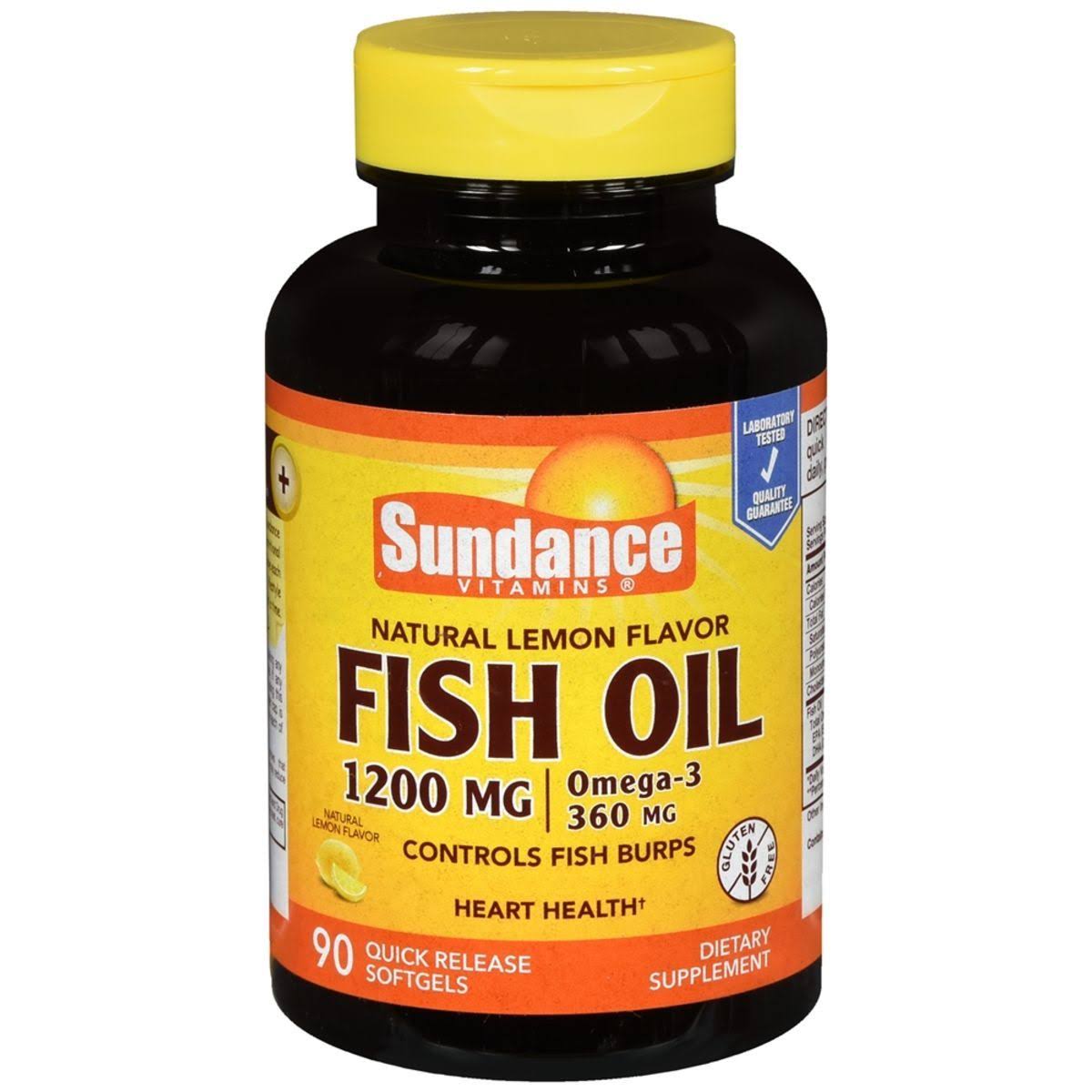 Sundance Vitamins Fish Oil Supplement - 1200mg, Omega-3 360mg, Natural Lemon Flavor, 90 Softgels