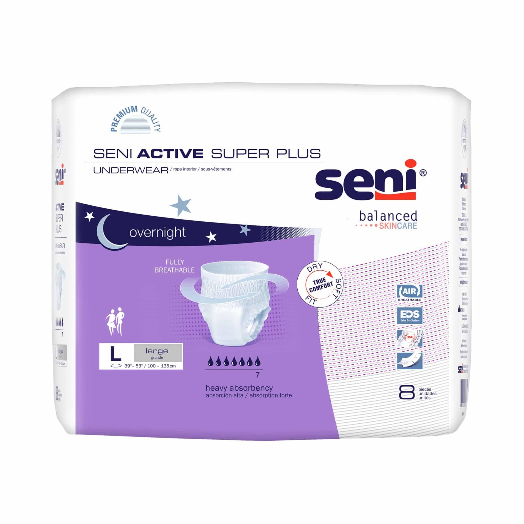 Seni Active Super Plus Underwear - Large - Case of 32 (4-8ct Packs)