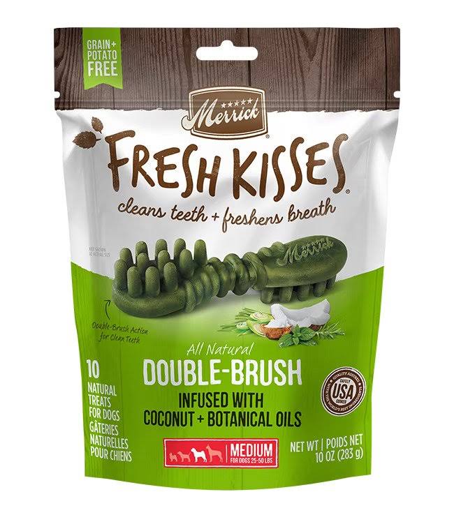 Merrick - Grain-Free Fresh Kisses Double-Brush Dental Medium Dog Treats Coconut Oil & Botanicals - 10 Count