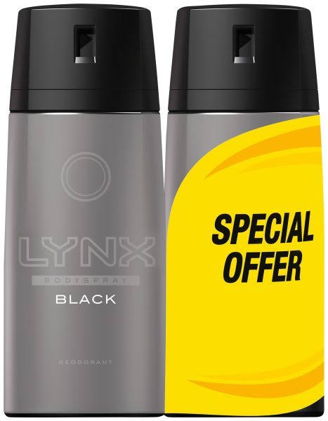 Lynx Black Body Spray Deodorant - 2x150ml