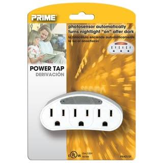 Prime 3 Outlet Power Tap with Photocell Nightlight - White