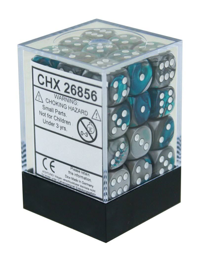Chessex CHX 26856 Gemini 12mm D6 Steel Teal/White Block (36)