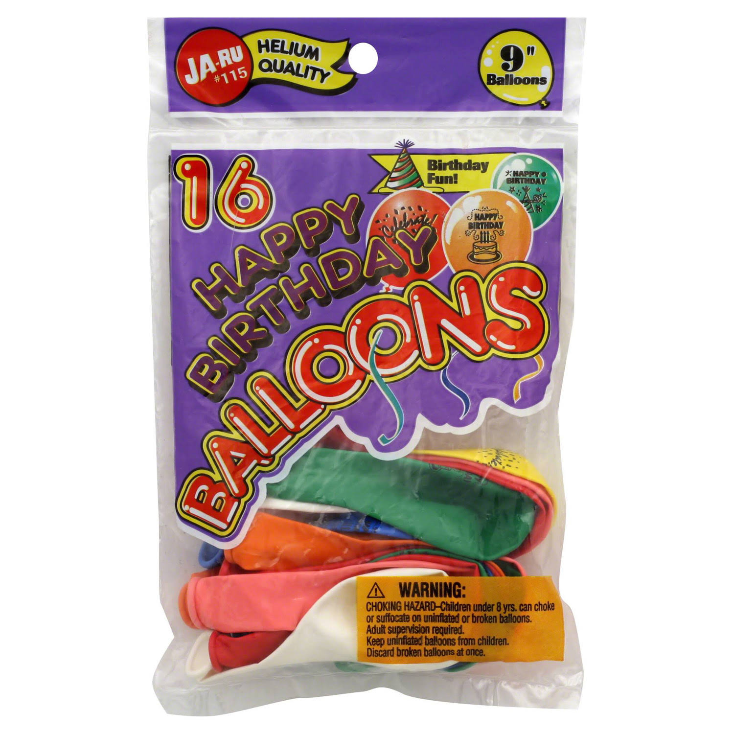 JA-RU - Balloons, Happy Birthday, 9 Inch - 16 Balloons