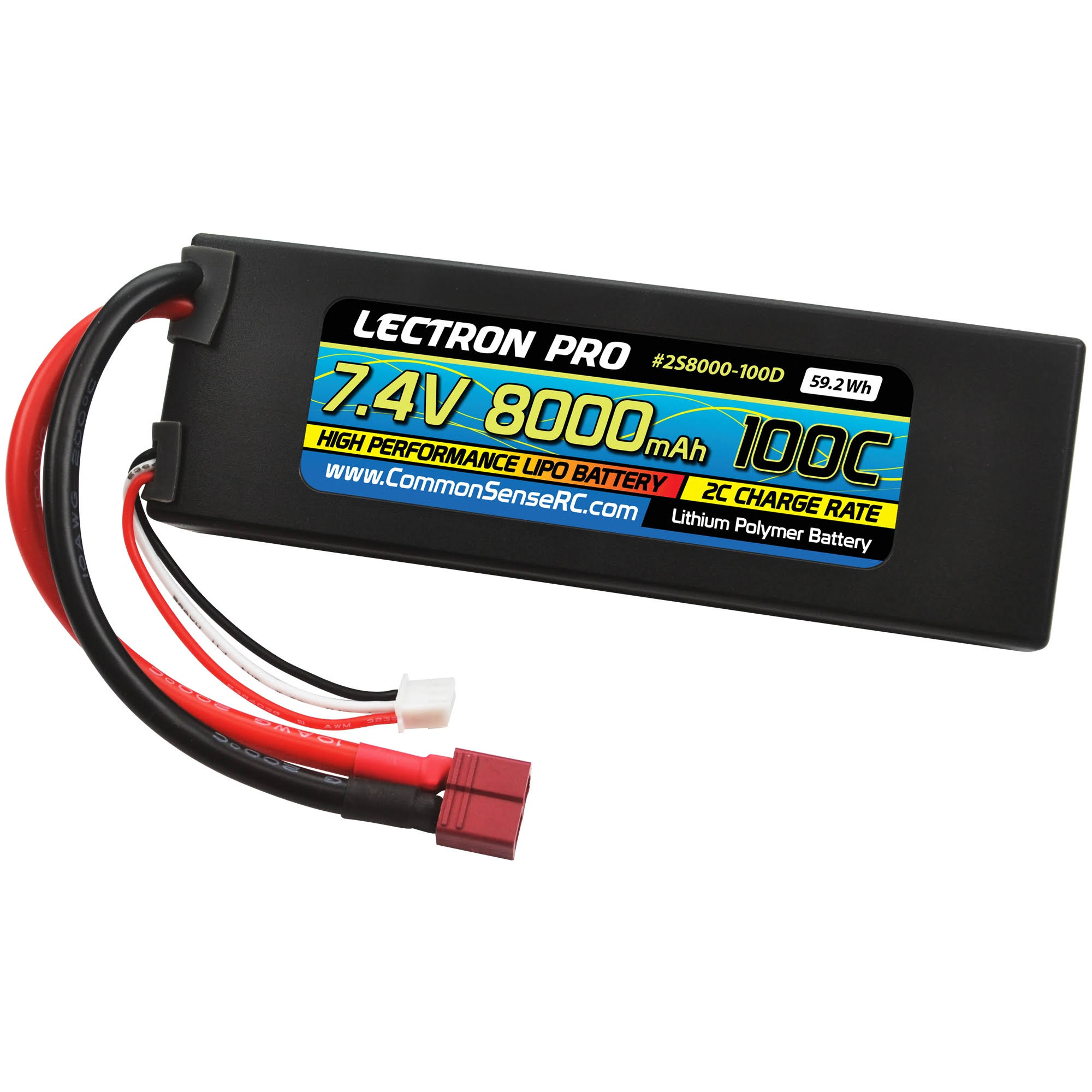 Lectron Pro 100C Lipo Battery - with Deans Type, 7.4V, 8000mah