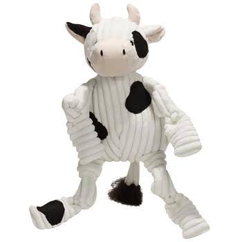 HuggleHounds Plush Corduroy Durable Cow Barnyard Knottie Dog Toy