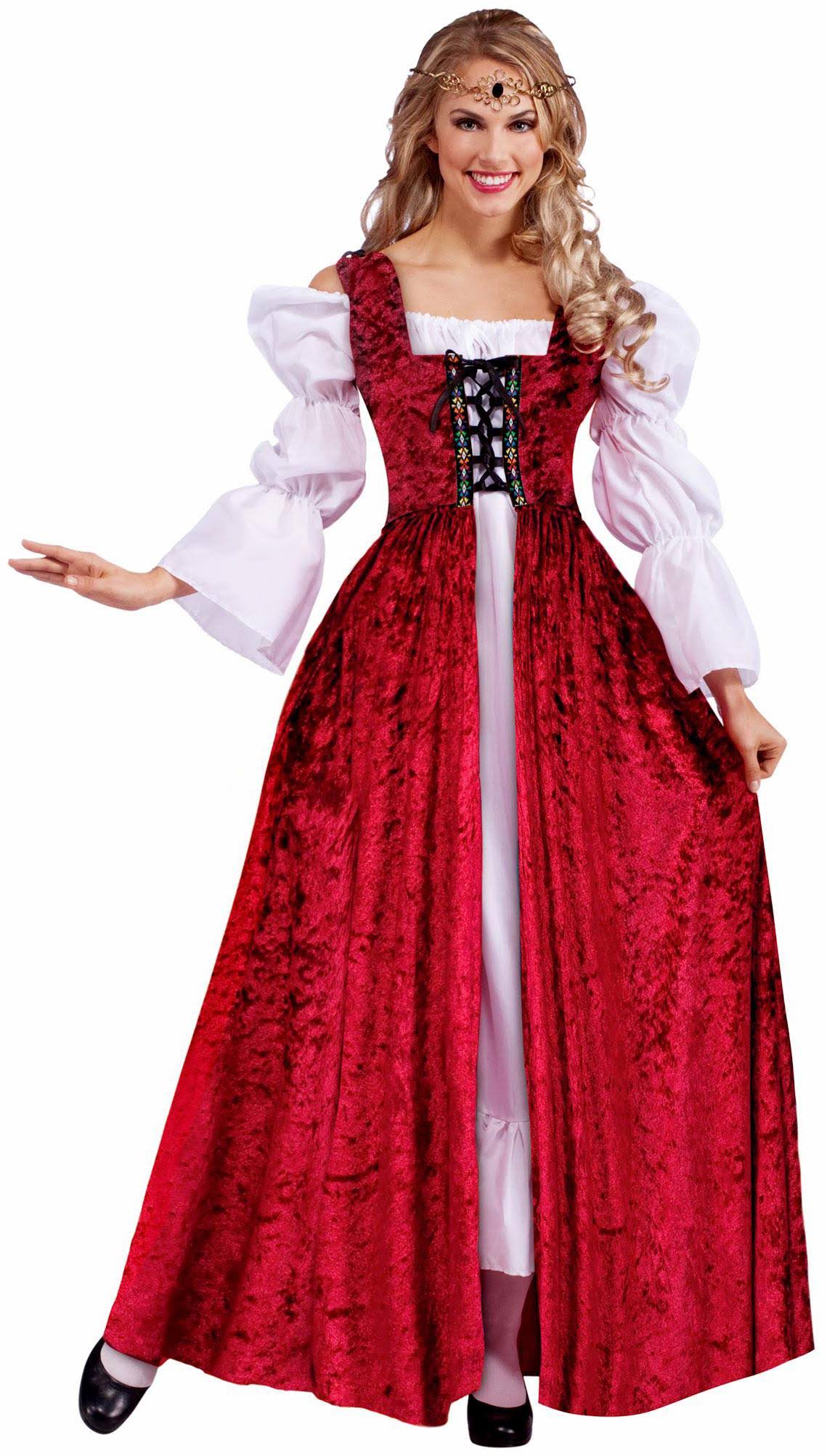 Medieval Lace-Up Robe Renaissance Maiden Wench Costume Halloween Fancy Dress