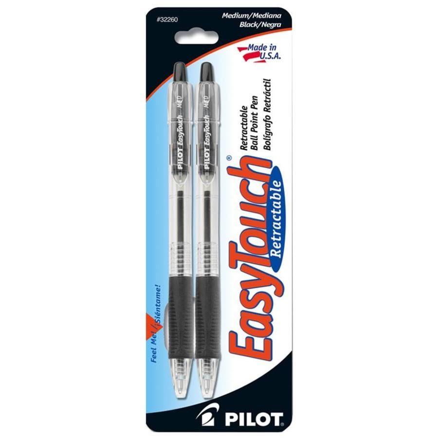 Pilot EasyTouch Retractable Ball Point Pens - Medium Point, Black Ink, 2pk