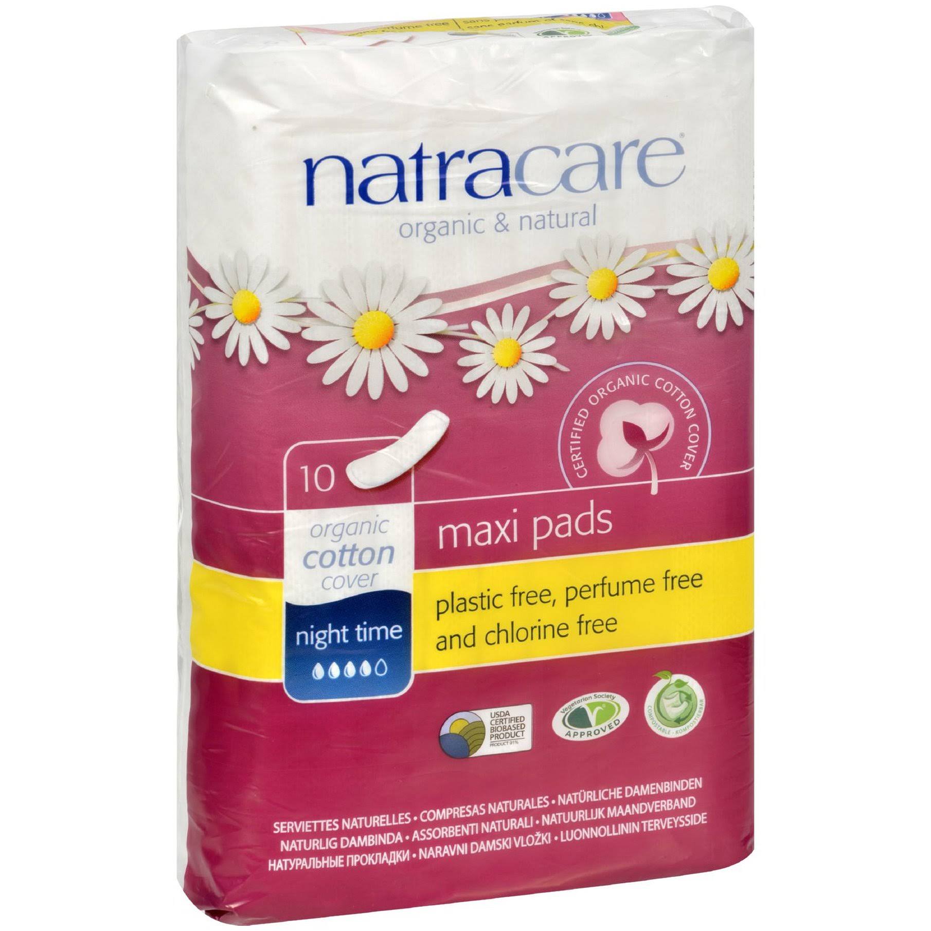Natracare Natural Maxi Pads - Night Time, Long, 10 Pads