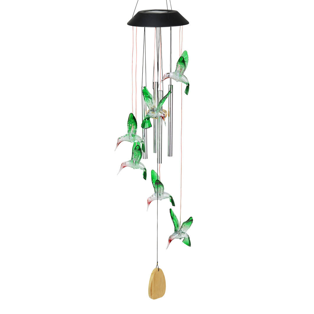 Exhart Solar Hummingbird Acrylic and Metal Wind Chime with Color Changing LED Lights, 5 by 26 Inches