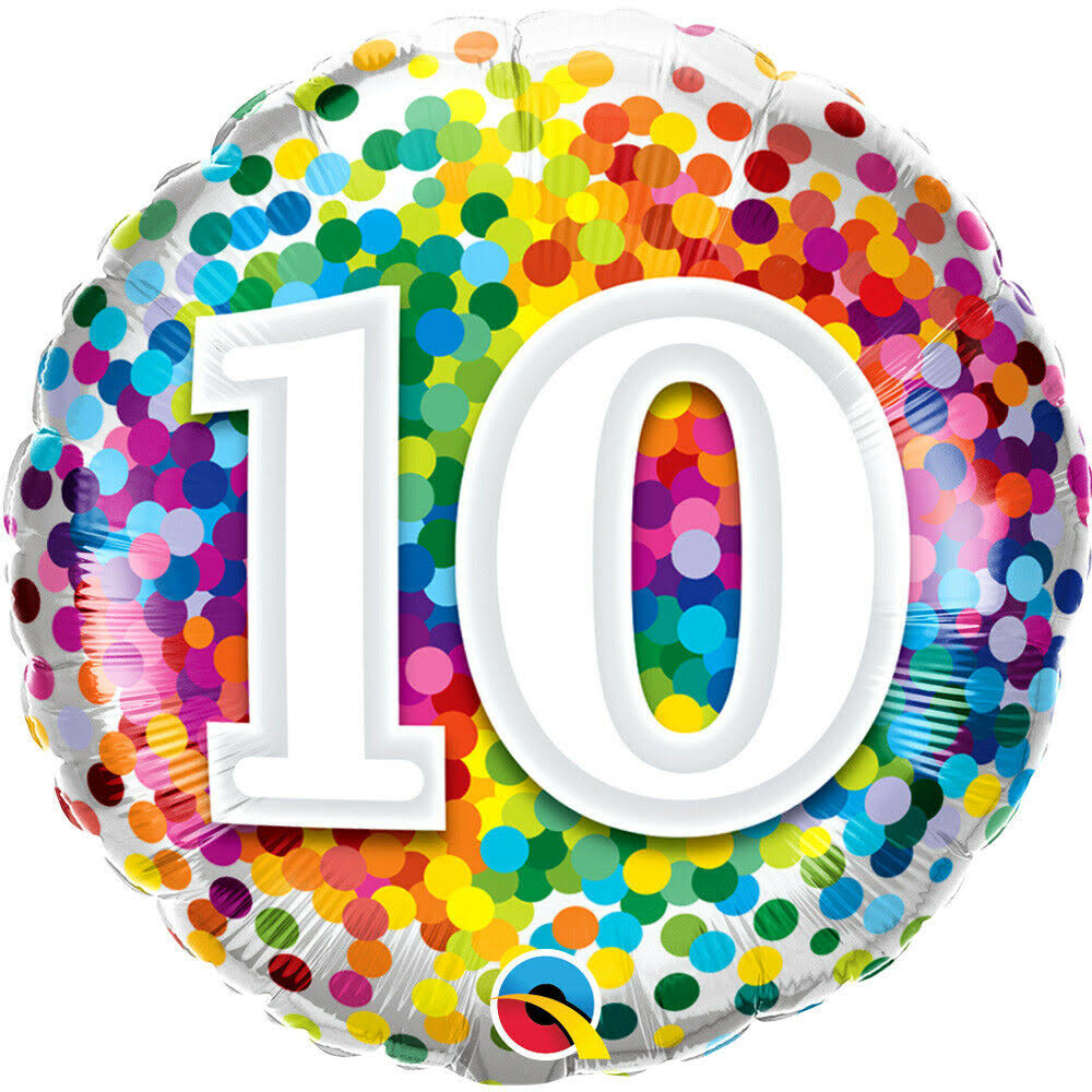 18" Rainbow Confetti 10th Birthday Foil Balloon