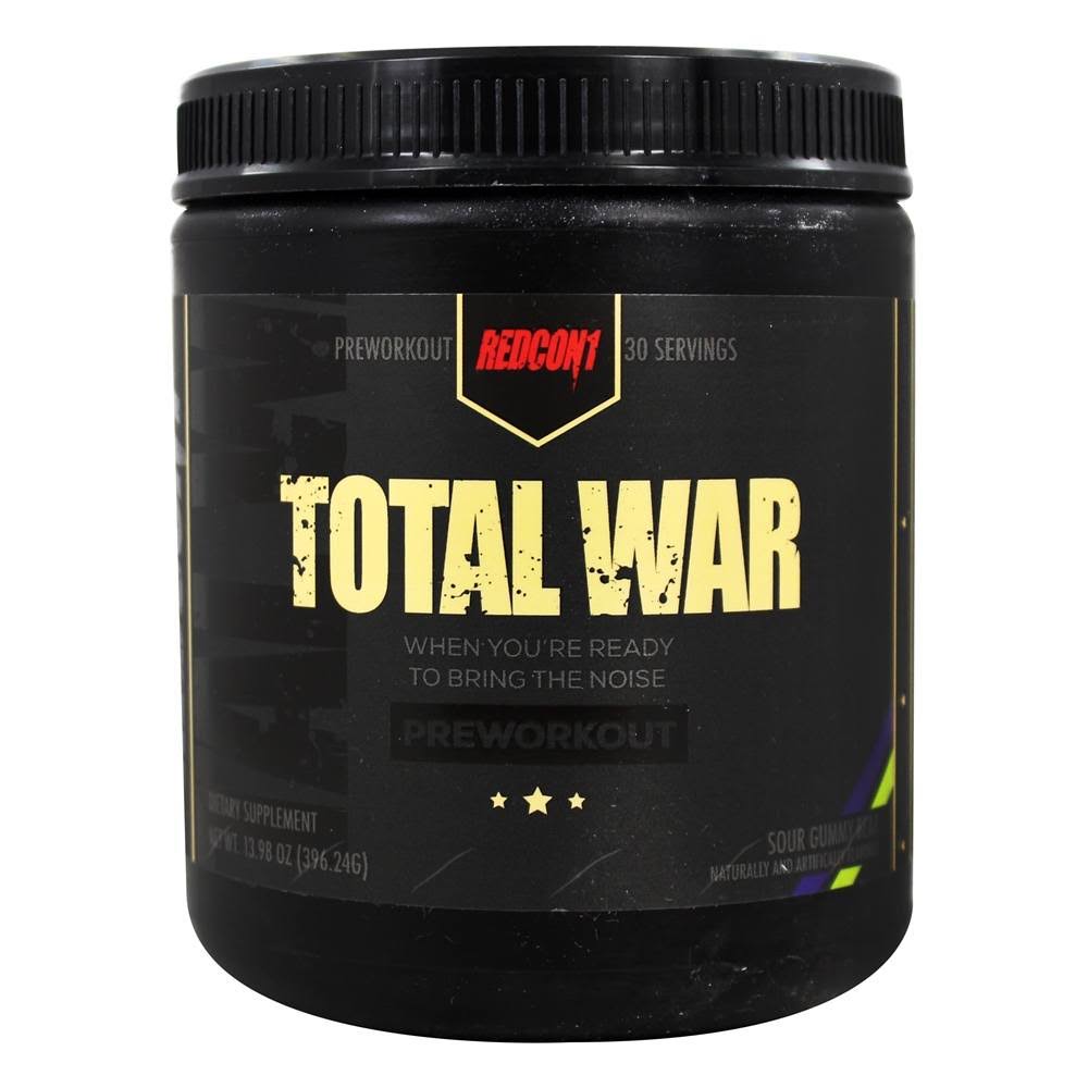 Redcon1 Total War Pre Workout Max Energy Pumps Supplement - Sour Gummy Bear, 30 Servings