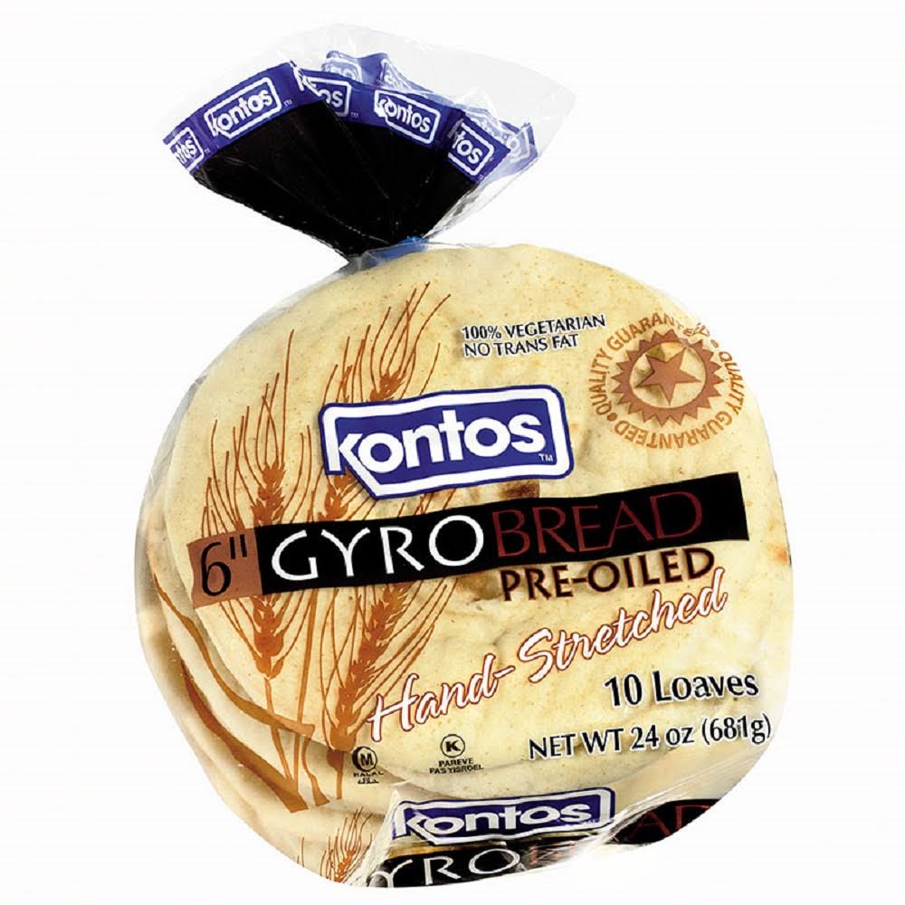 KONTOS: Pre-Oiled Gyro Bread 6-Inch, 24 oz