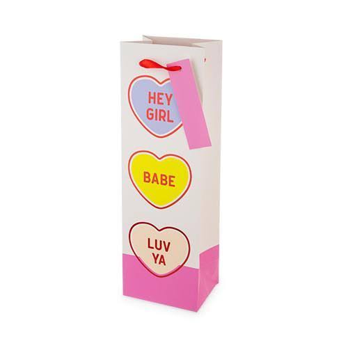 Conversation Hearts Single-Bottle Wine Bag by Cakewalk Pink Paper Gift Bags