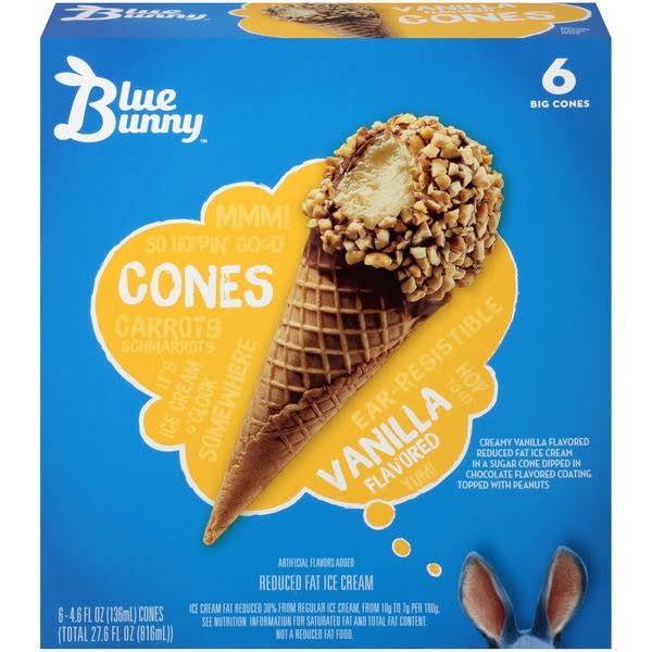 Blue Bunny Champ! Ice Cream Cones - Vanilla, 4.6oz, 6ct