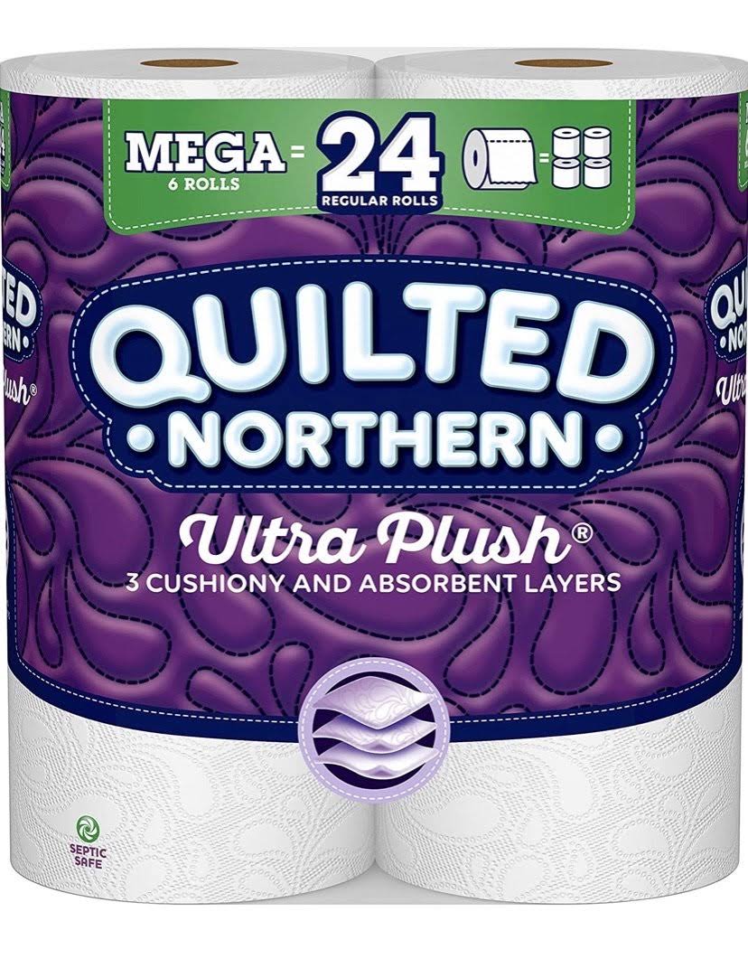 Quilted Northern Bathroom Tissue, Unscented, Mega Rolls, Ultra Plush, 3-Ply - 6 rolls