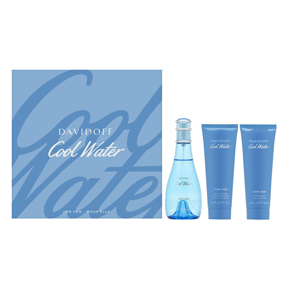 Cool Water Perfume by Davidoff for Women 3 Piece Set Includes: 3.4 oz