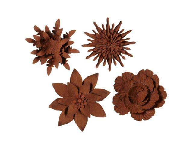 Set of 4 Assorted Chocolate Brown Small Rusted Flower Shaped Wall Decor 10"