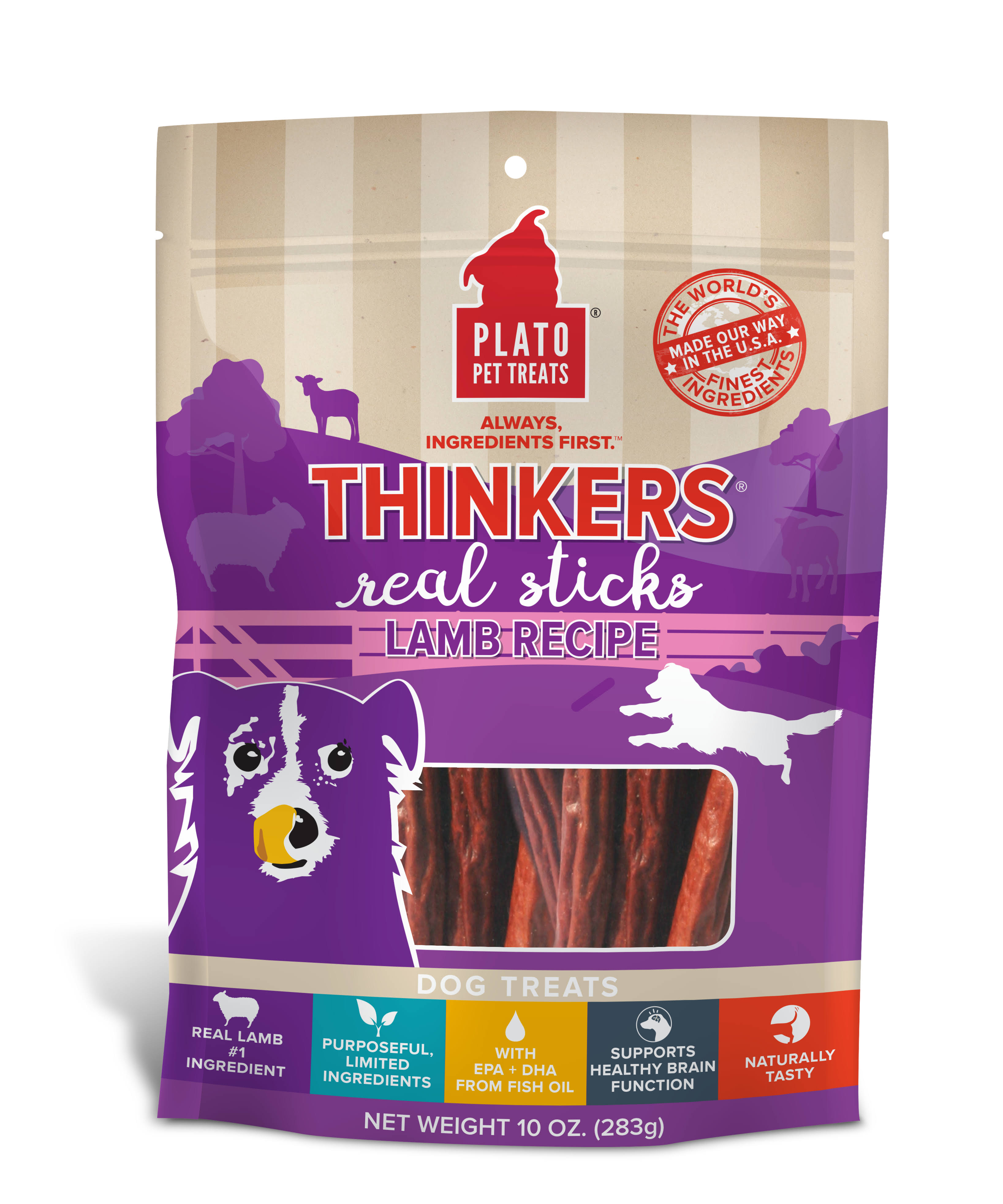 Plato Thinkers Real Sticks Lamb Dog Treats, 18 oz