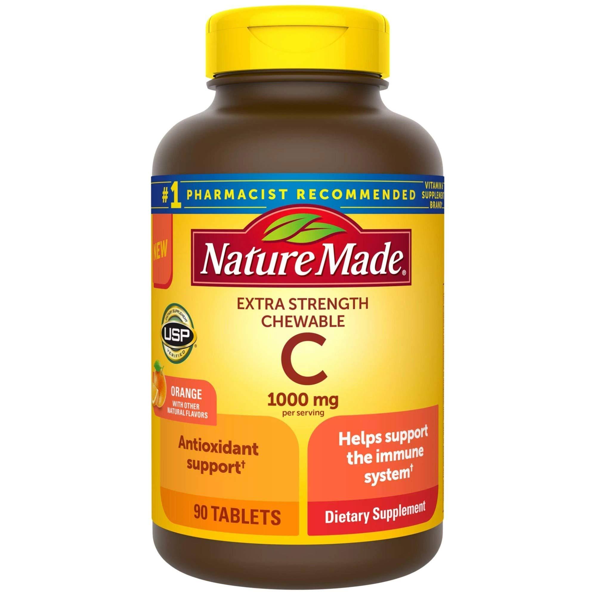 Nature Made Vitamin C, Extra Strength, 1000 mg, Chewable Tablets, Orange - 90 tablets