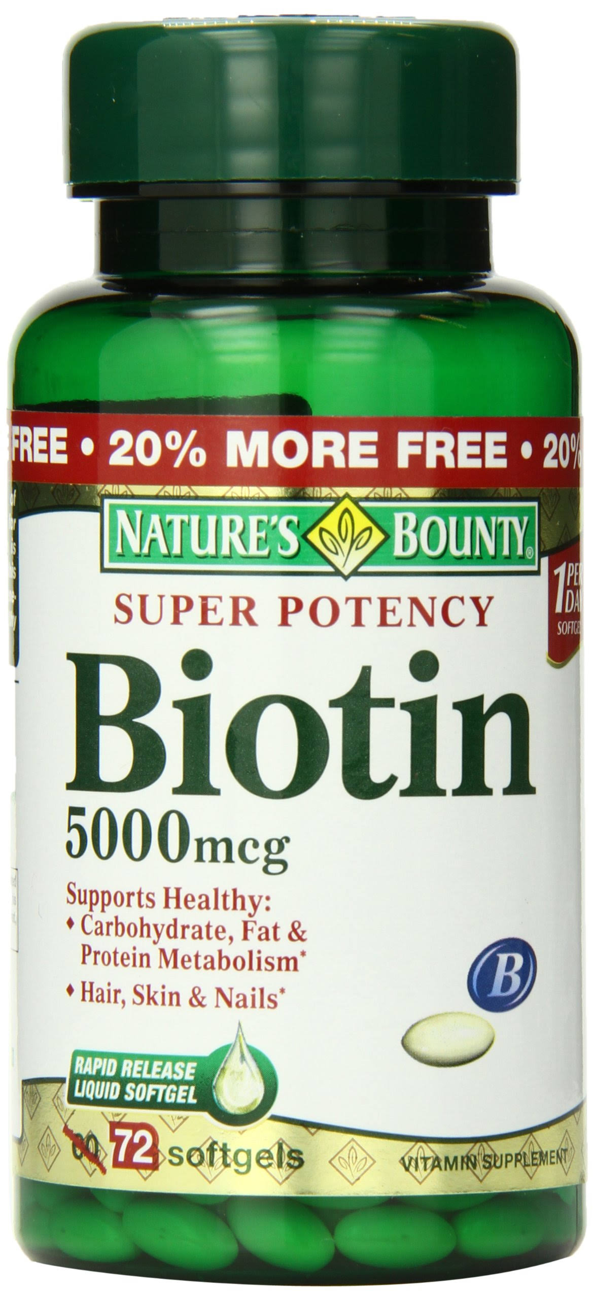 Nature's Bounty Super Potency Biotin Supplement - 5000mcg, 72 Count