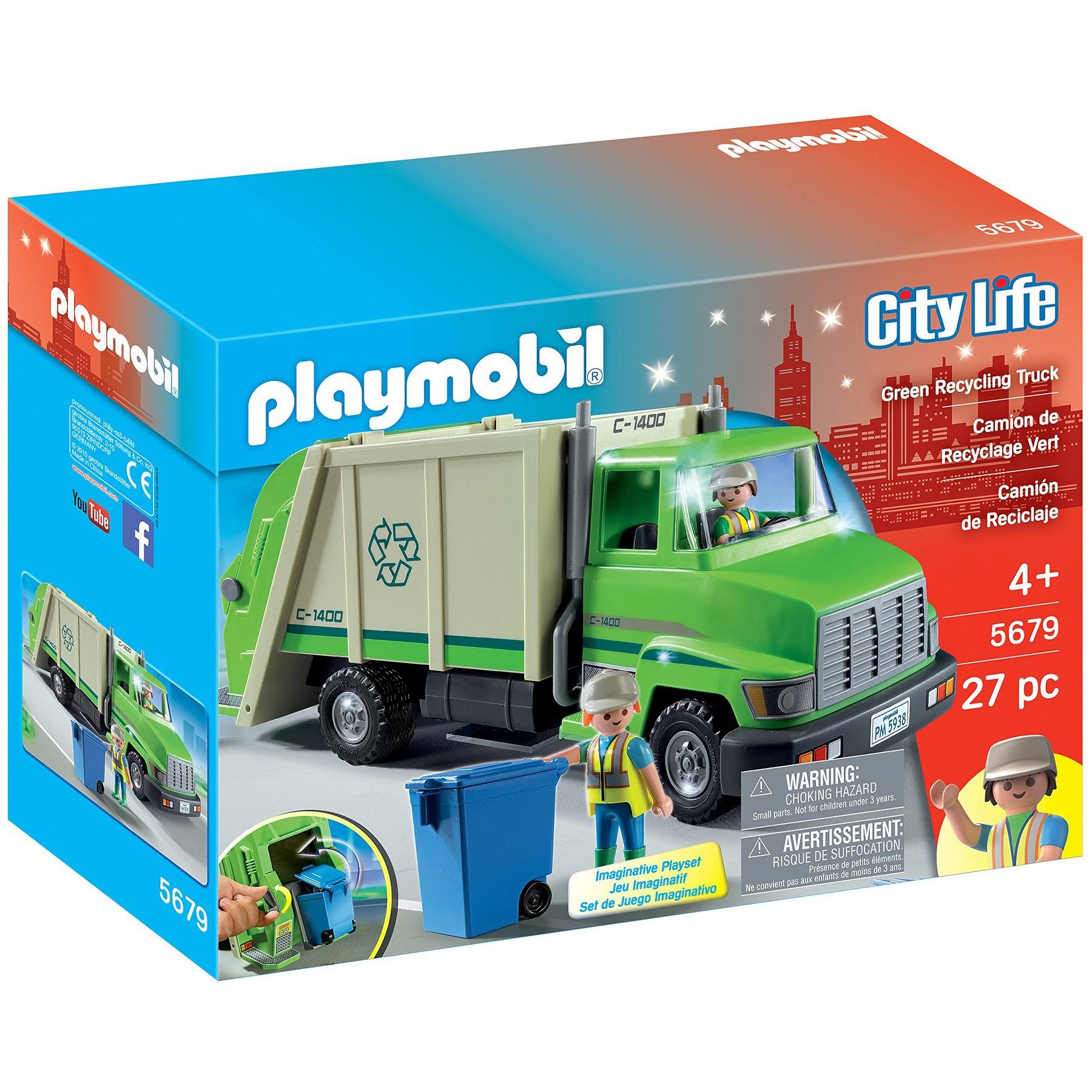 Playmobil City Life Green Recycling Truck - 27 Pieces