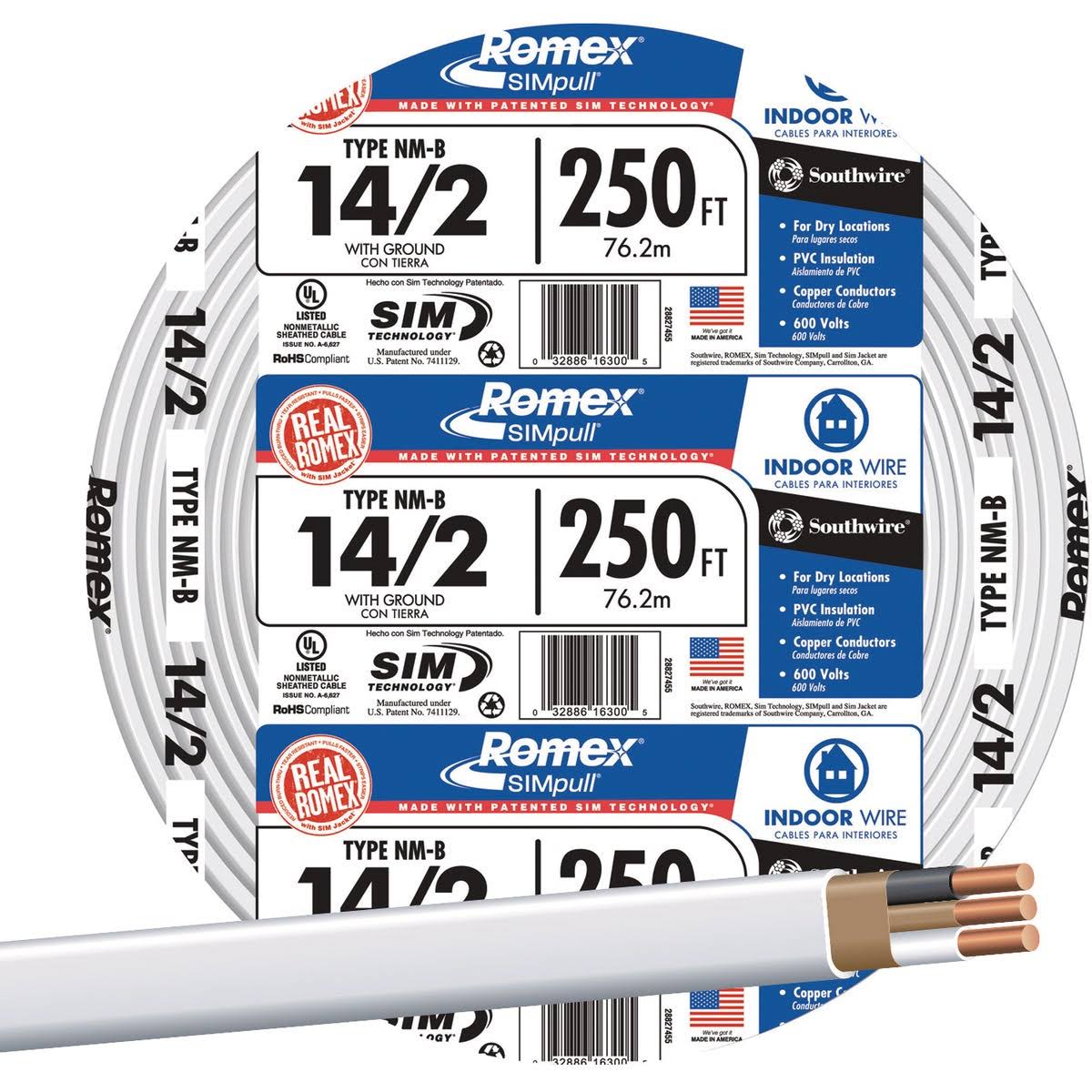Romex 250 ft. 14-2 Solid White NMW/G Wire 28827455