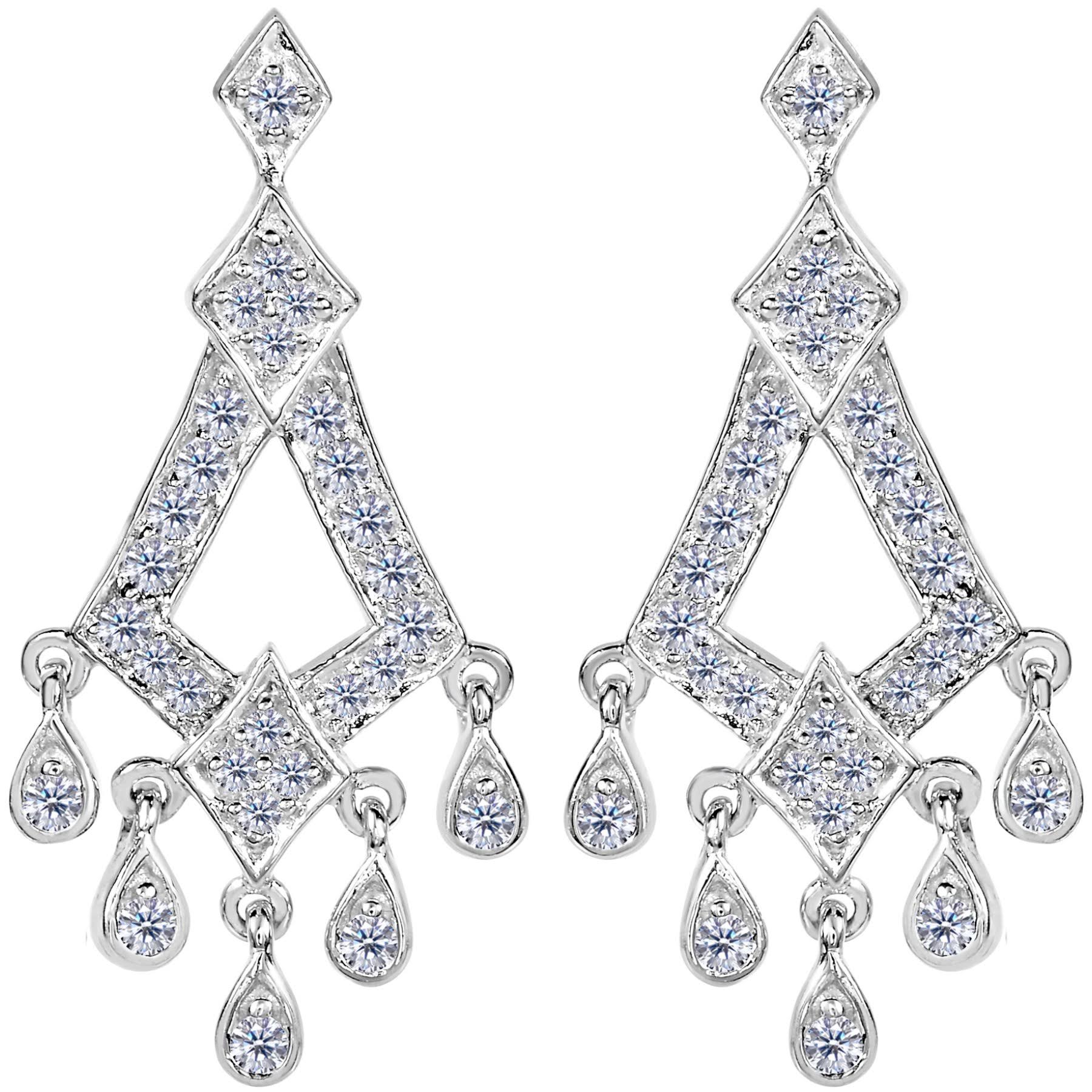 JewelryAffairs Sterling Silver and Cubic Zirconia Chandelier Drop Earrings
