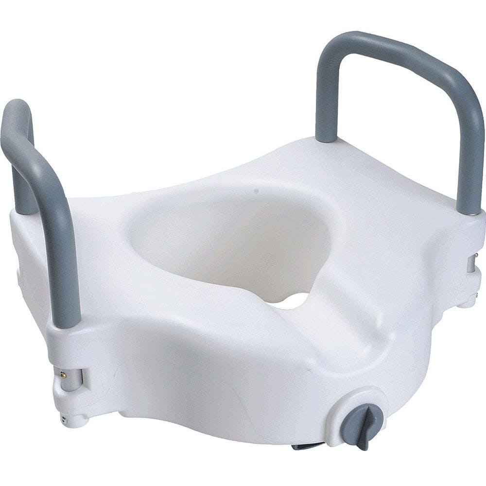 Cardinal Health Toilet Seat, Raised, with Lock and Padded Arms, White