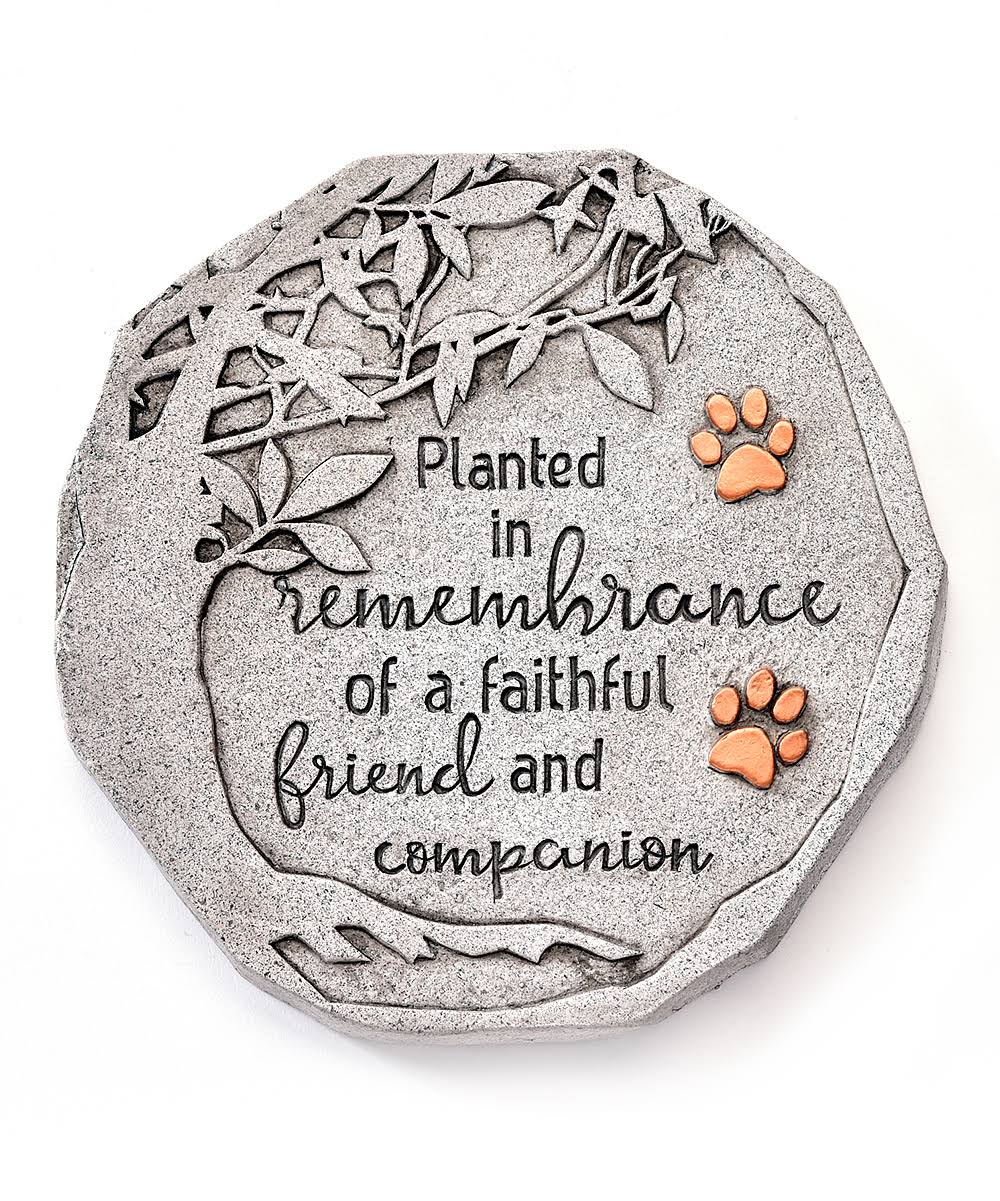 Giftcraft Round Memorial Pet Stepping Stone or Wall Plaque W Sentiment & Footprints Cement Gray