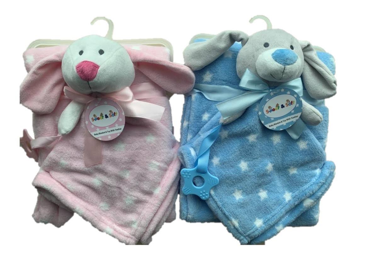 Sweet & Soft 2362153 Toy & Teether Included Bunny Baby Blankets Blue & Pink - Case of 24