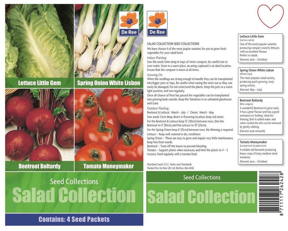 De Ree 4 in 1 Salad Collection Seeds Grow Your Own Onion Beetroot Lettuce Tomato