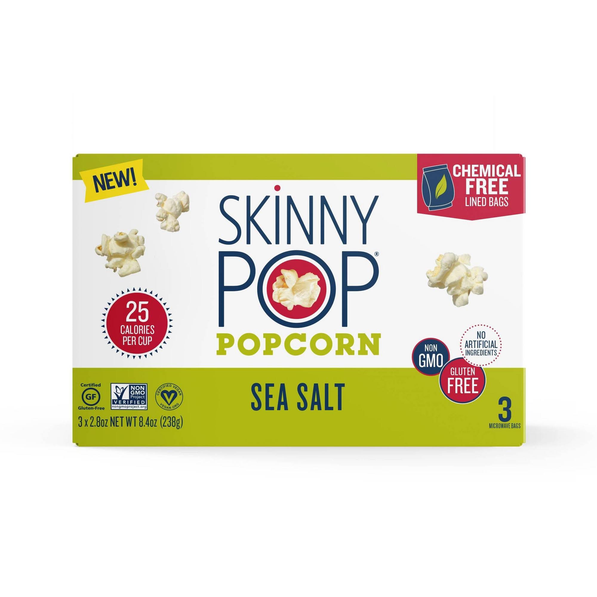 Skinny Pop Popcorn, Sea Salt - 3 pack, 2.8 oz bags