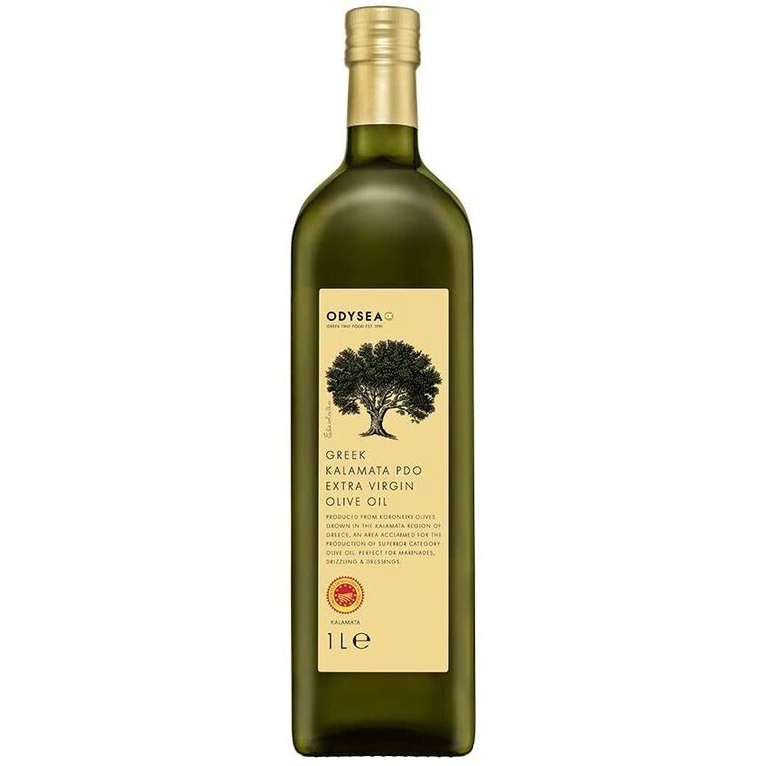 Odysea Greek PDO Kalamata Extra Virgin Olive Oil Glass Bottle, 1 Litre