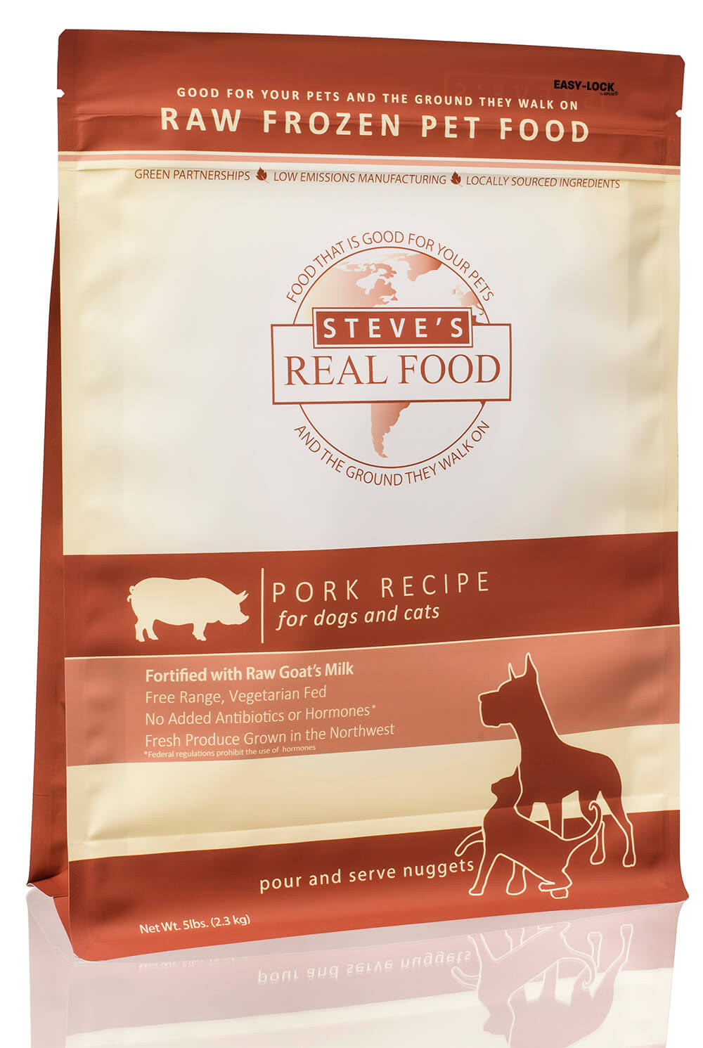 Steve's Real Food Raw/Frozen Pork Dog & Cat Food 5lb Nuggets