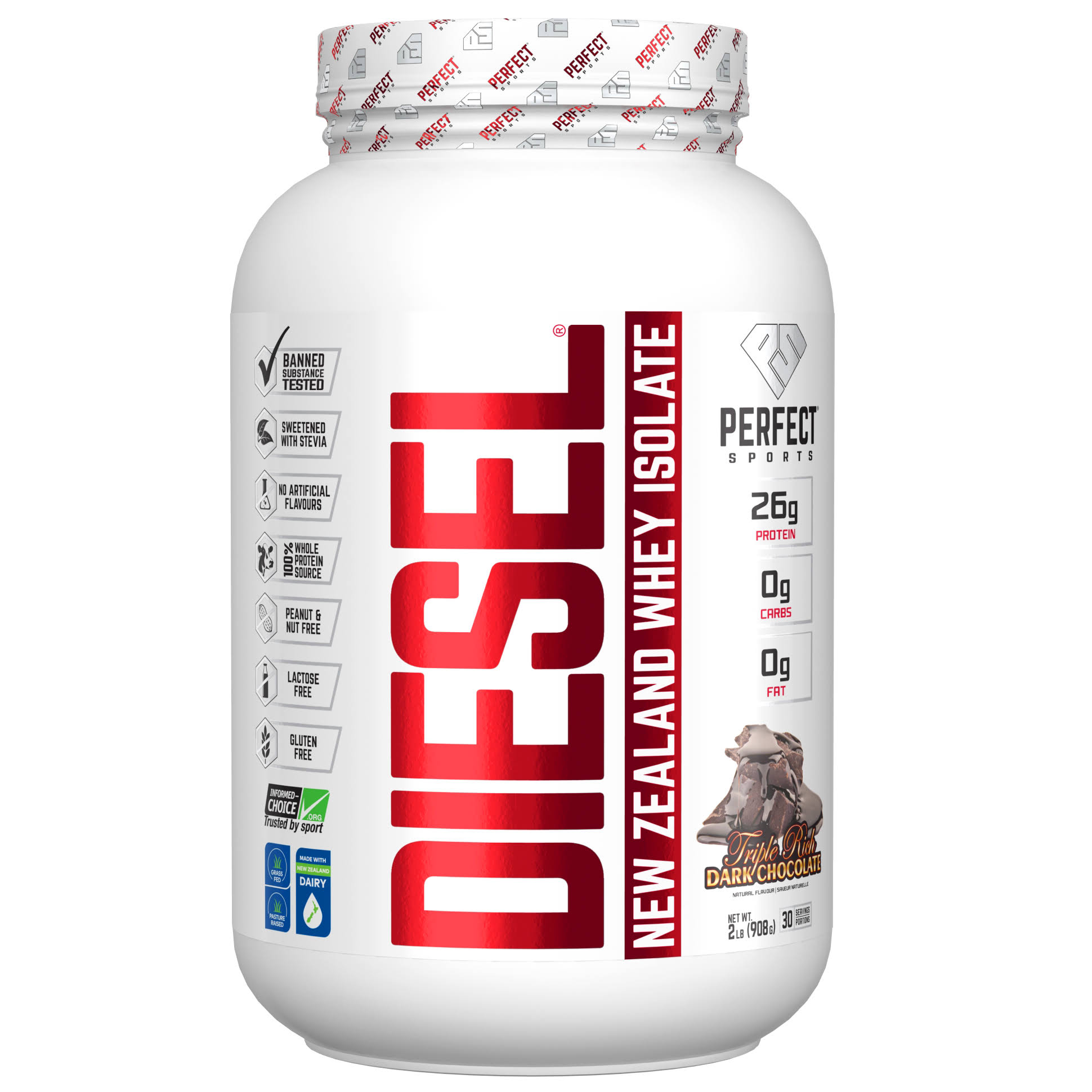 Perfect Sports Diesel New Zealand Whey Isolate Triple Rich Dark Chocolate 2lbs
