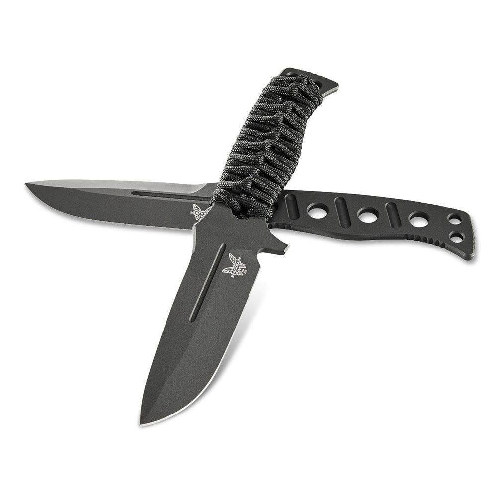 Benchmade Fixed Adamas Cpm-Cruwear Handle Cobalt Black Drop-Point Tactical Fixed Blade Knife - Bm-375bk-1