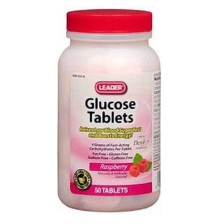 Leader Glucose Tablets, Chewable Raspberry, 50 Tablets per Bottle