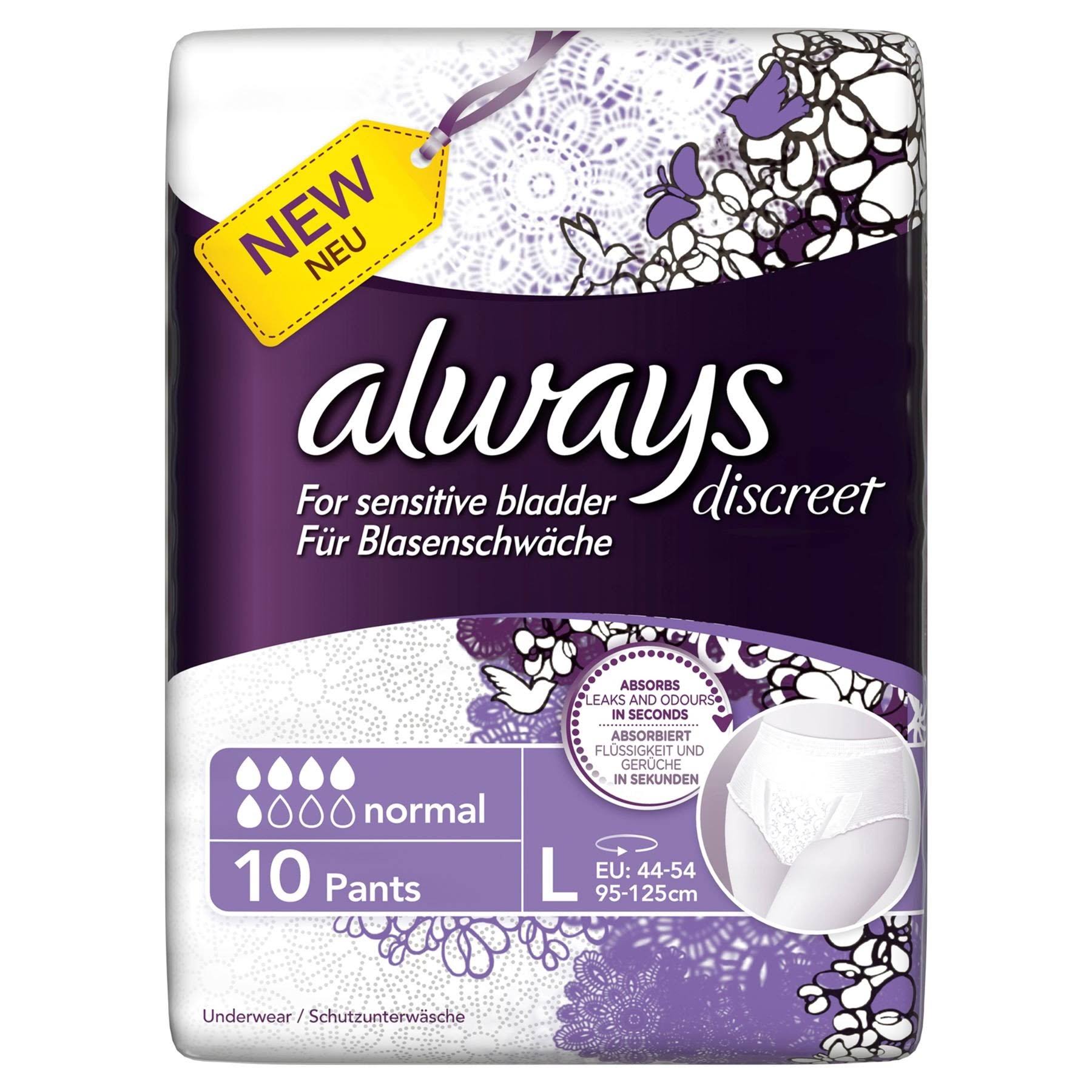 Always Discreet Underwear Incontinence Pants - Normal, Large, 10ct