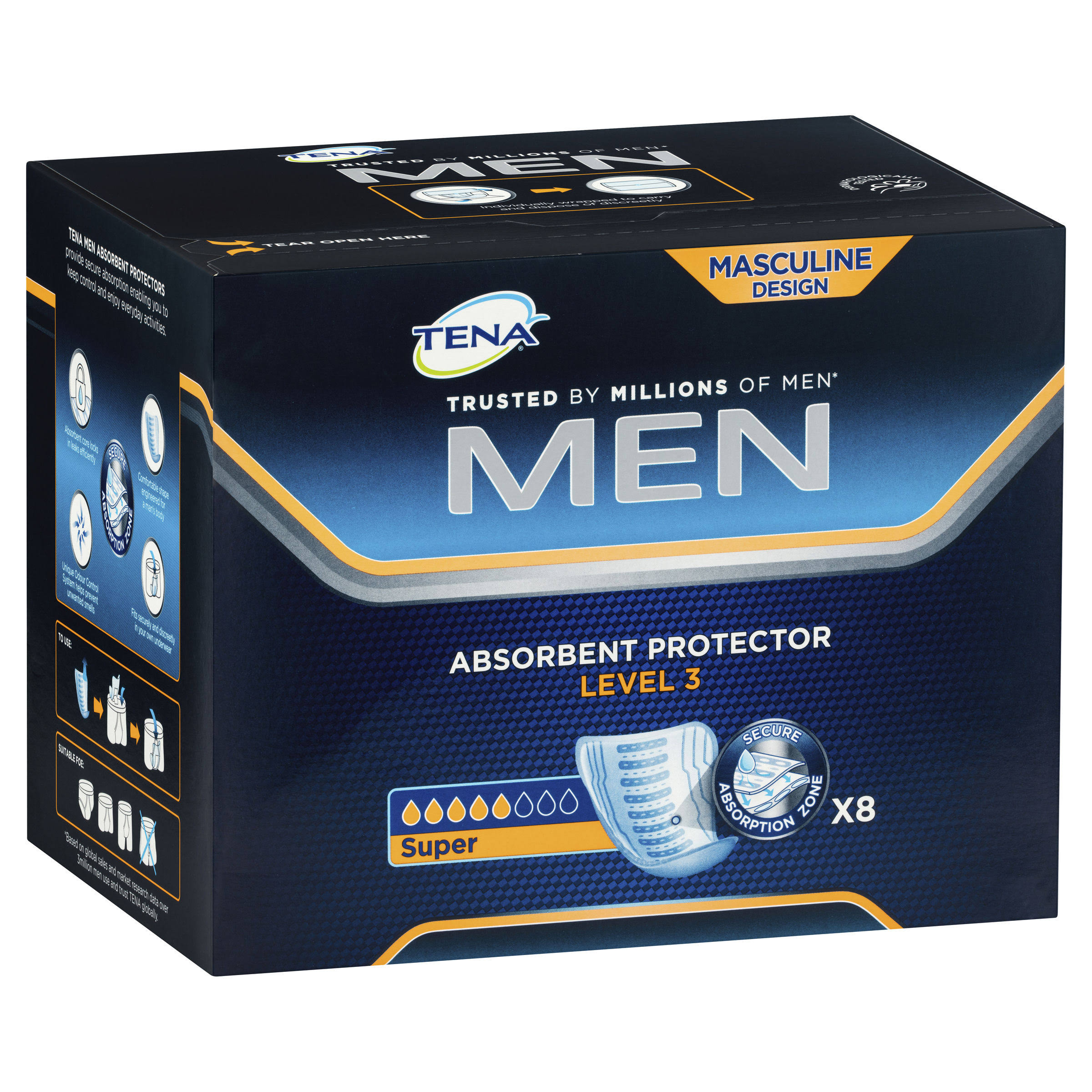 Tena Men Absorbent Protector Level 3 Pads - Pack of 8