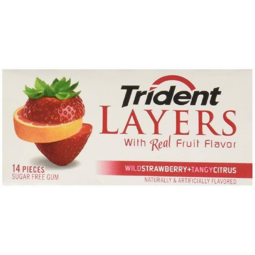 Trident Layers Gum - Strawberry and Tangy Citrus, 14 Pieces
