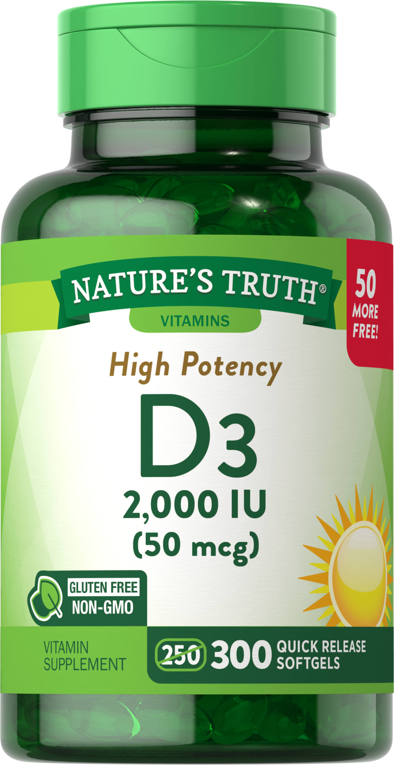 Nature's Truth High Potency Vitamin D3 2000 IU Supplement - 300ct