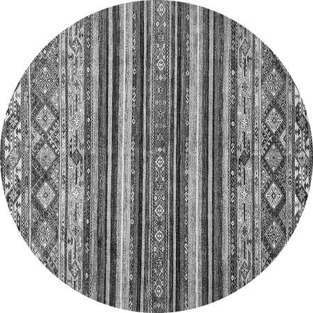 Ahgly Company Machine Washable Indoor Round Abstract Gray Modern Area Rugs, 8' Round